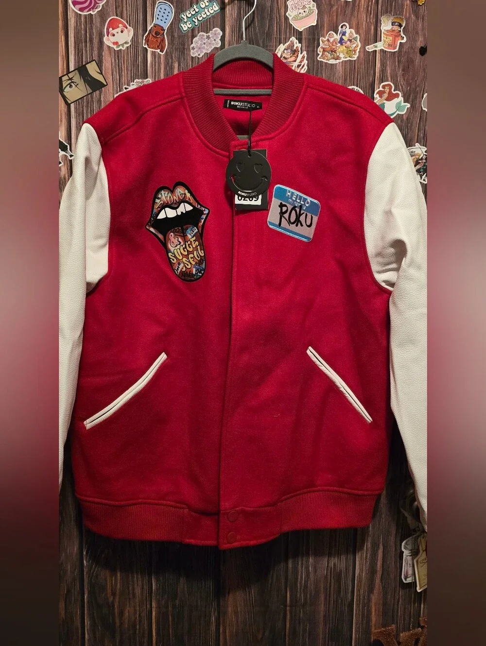Roku studio stoned&successful Red & White Varsity Jacket
